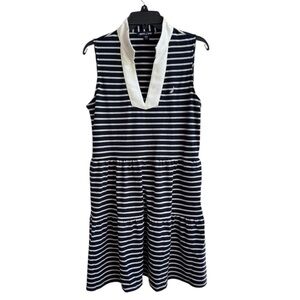 Nautica Jeans Striped Sleeveless Dress with White Collar